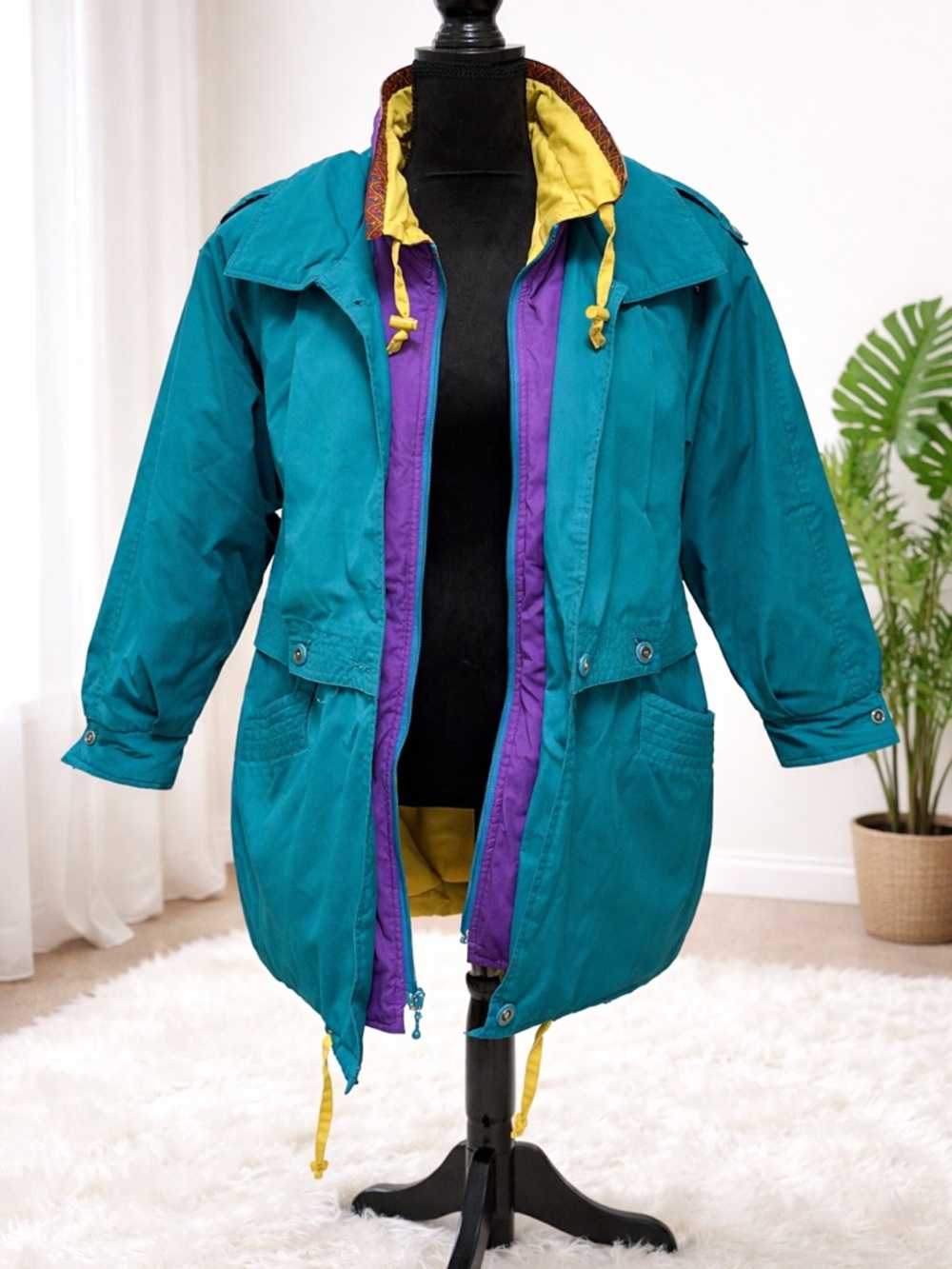 Vintage 90s Colorblock Windbreaker Jacket Teal Purple Retro Streetwear Oversized